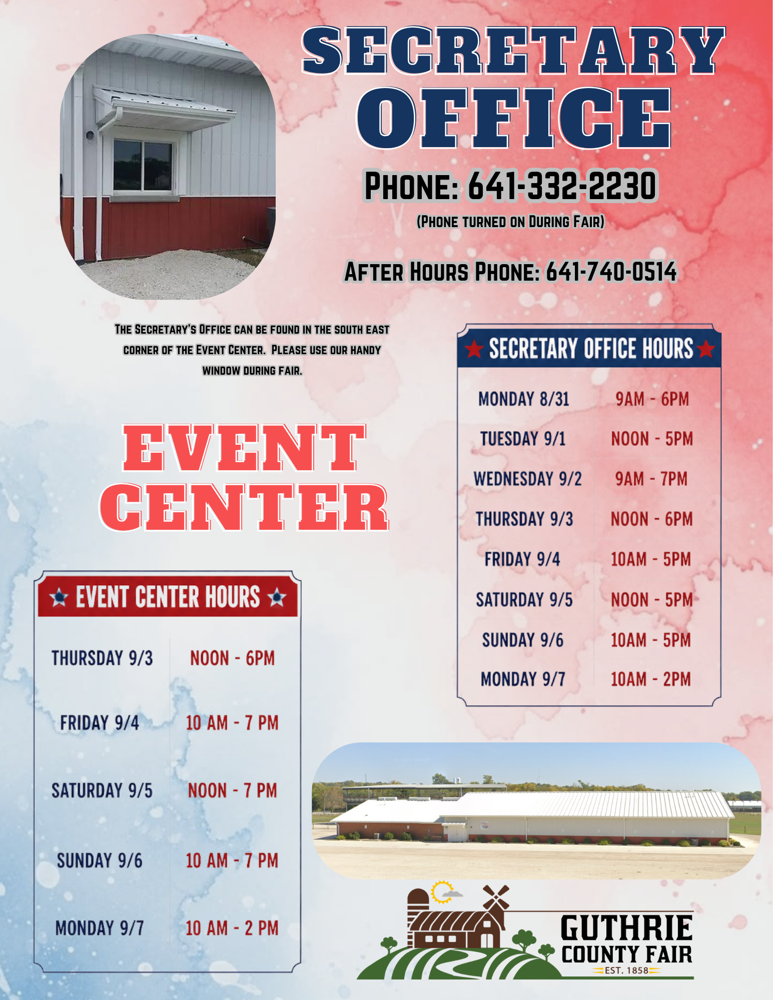 2026 Event Center & Secretary Hours